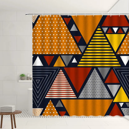 Rideau de douche orange vibrant avec un motif géométrique de triangles, ajoutant une touche de couleur et de style à toute salle de bains moderne. Ce rideau de douche est idéal pour ceux qui cherchent à ajouter une touche de personnalité à leur décoration intérieure.