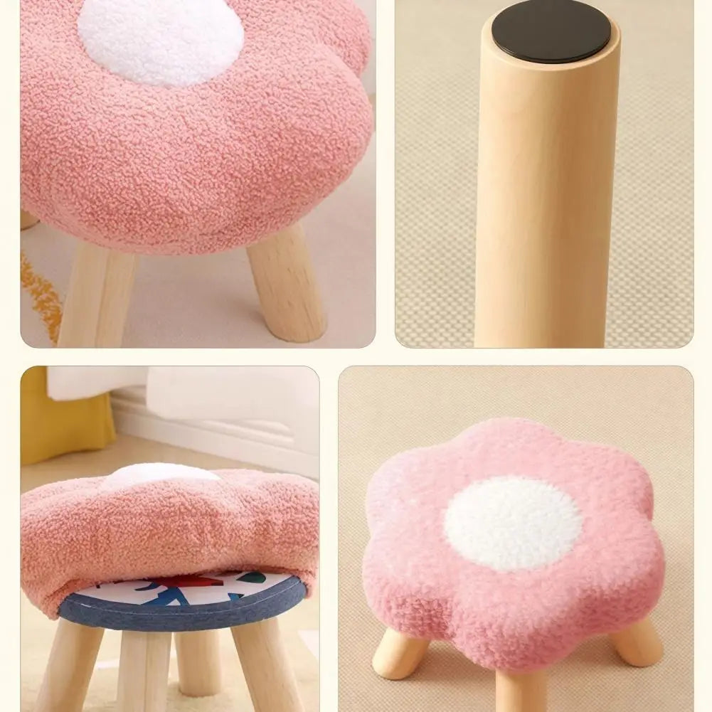 tabouret fleur pieds bois coussin peluche doux moderne rose vert jaune rouge chambre