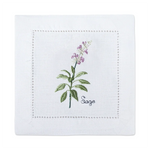 serviette cuisine lin blanc brodée motifs plantes aromatiques naturelle table élégante