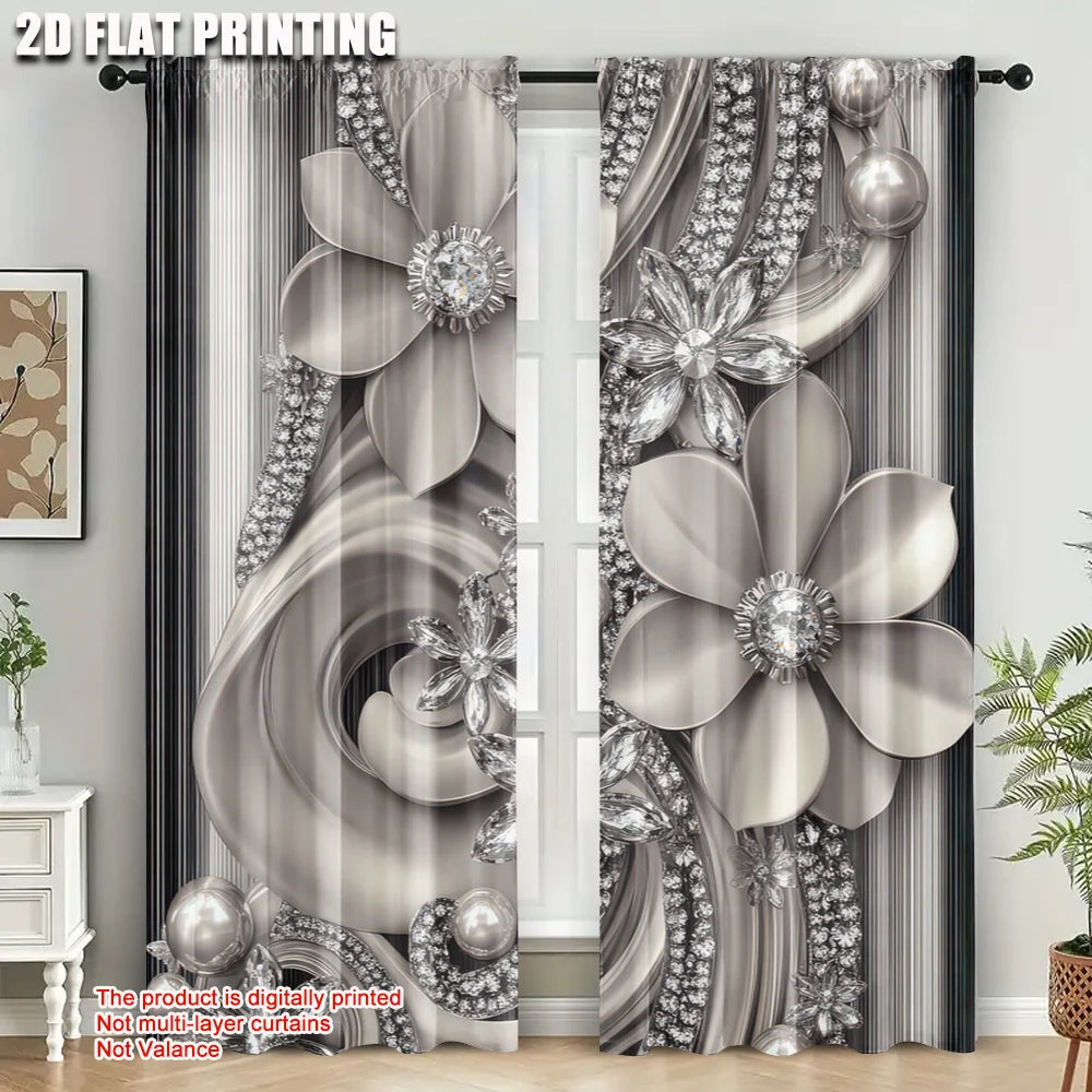 rideau moderne élégant fleurs géométrique opacité gris blanc noir pièces polyester tringle