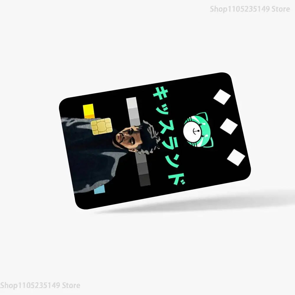 étui carte bancaire kiss land personnages vert noir adhésif moderne graphique sécurité illustration