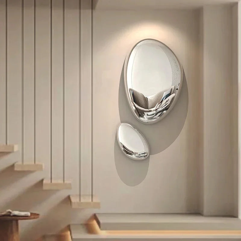 miroir moderne ovalaire argenté post moderne adhésif mural taille xl