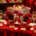 cadres formes coeurs fleurs roses velours tables mariage anniversaire decoration festive bougies nappes chaises