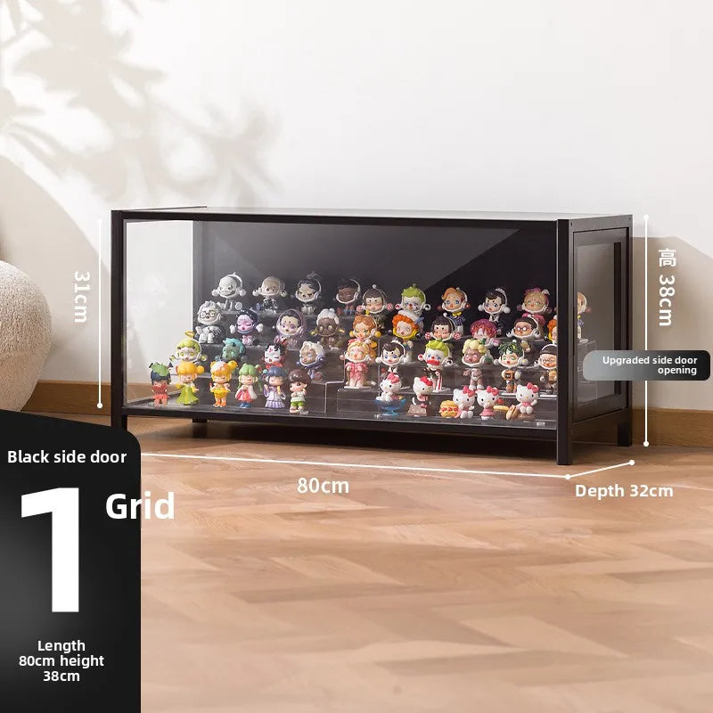 présentoir rangement étagère vitrée moderne noir transparent compartiments 120L capacité