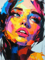 tableau abstrait multicolore contemporain expressionniste sans cadre portrait femme toile peinte décoration intérieure moderne