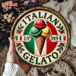 plaque publicitaire vintage motif glace trois boules drapeau italien couleurs vert rouge blanc beige