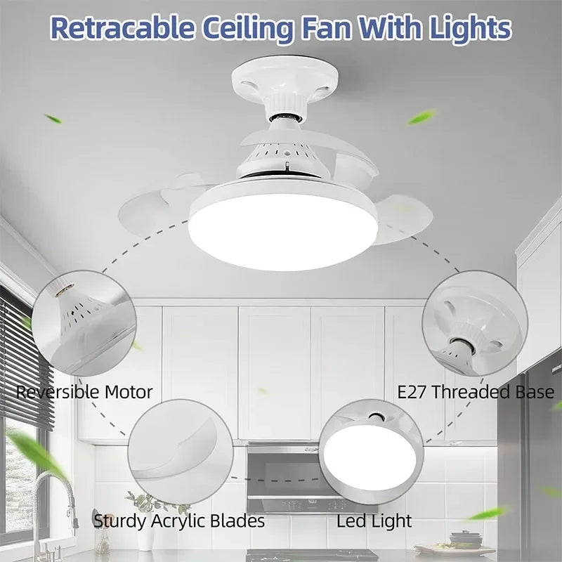 ventilateur rétractable lumière led blanc moderne télécommande variateur intensité minimaliste contemporain