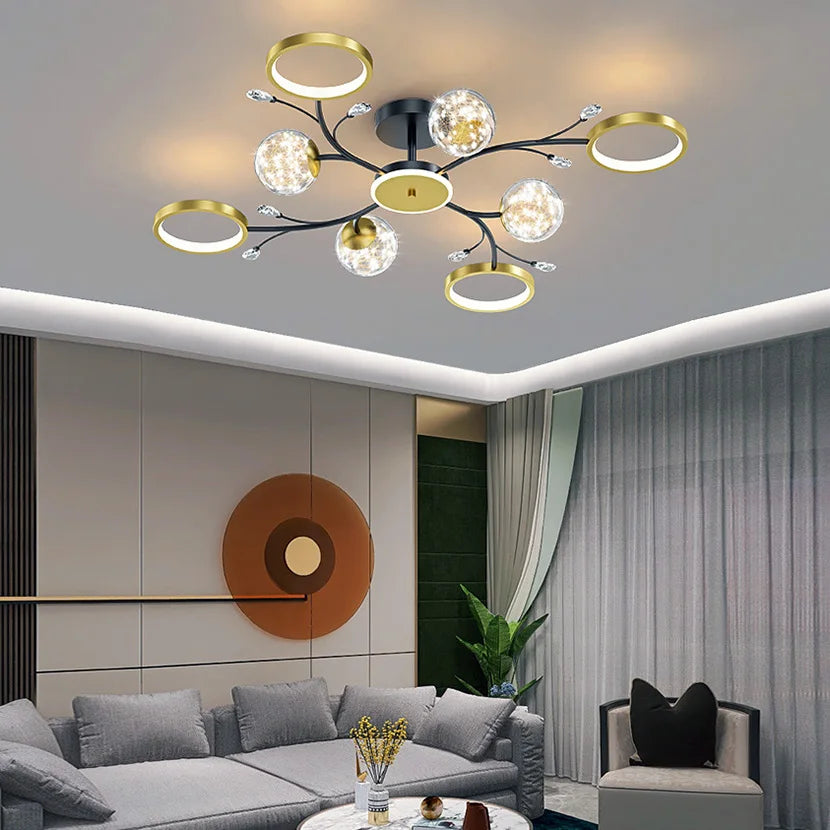 lampe suspendue moderne boules translucides noires dorées blanches étoiles salon chambre coucher decoration
