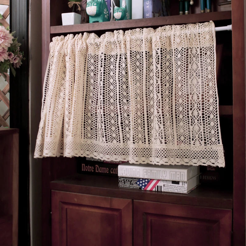 Rideaux courts en coton au crochet style campagne chic pour le salon et la cuisine