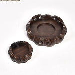 support bois sculpté artisanal marron foncé bonsaï théière vase décoration moderne