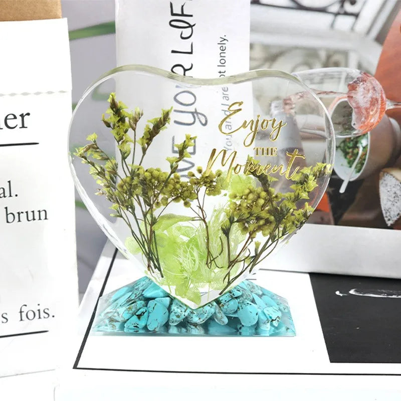 cadre photo coeur résine transparent fleurs séchées moderne décoration maison paillettes adhésif
