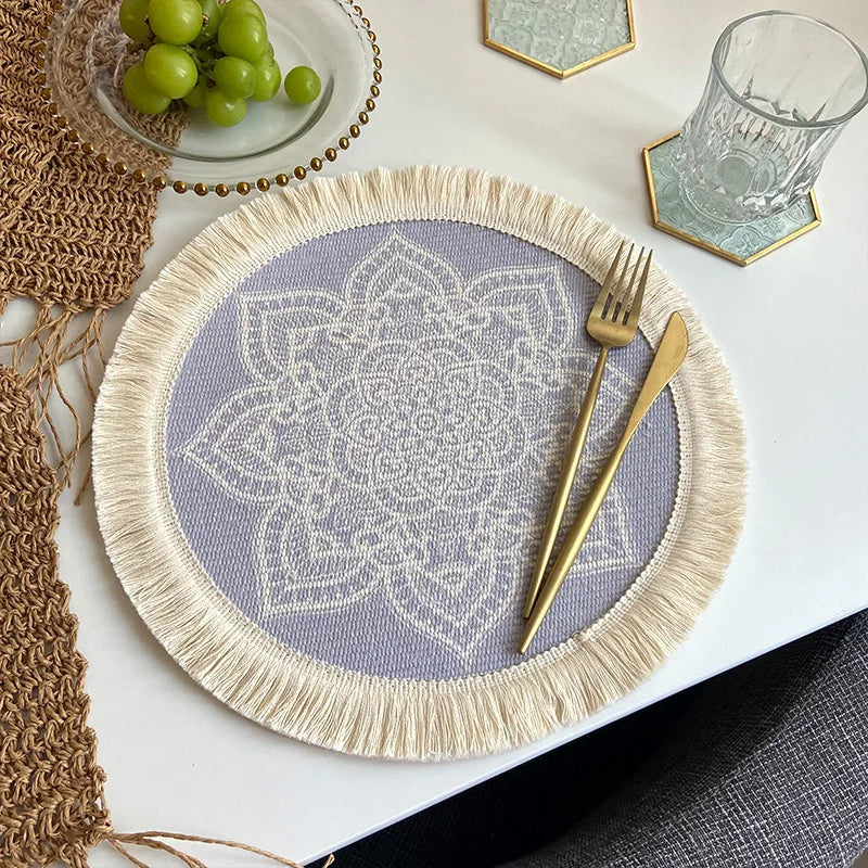 assiettes boho chic mandala feuilles points franges reutilisables antiderapantes isolation thermique respectueux environnement