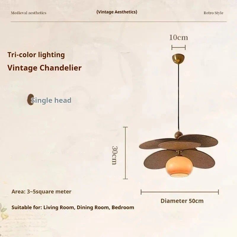 ventilateur suspendu moderne marron clair lames bois sphères translucides minimaliste