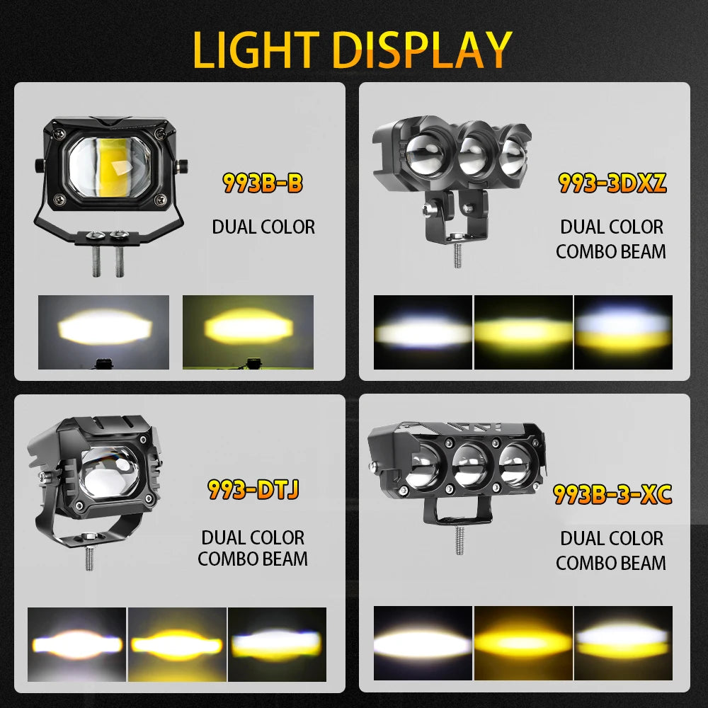 projecteur led spot flood antibrouillard jaune moderne transparent vis câble électrique 6000k 12v 24v
