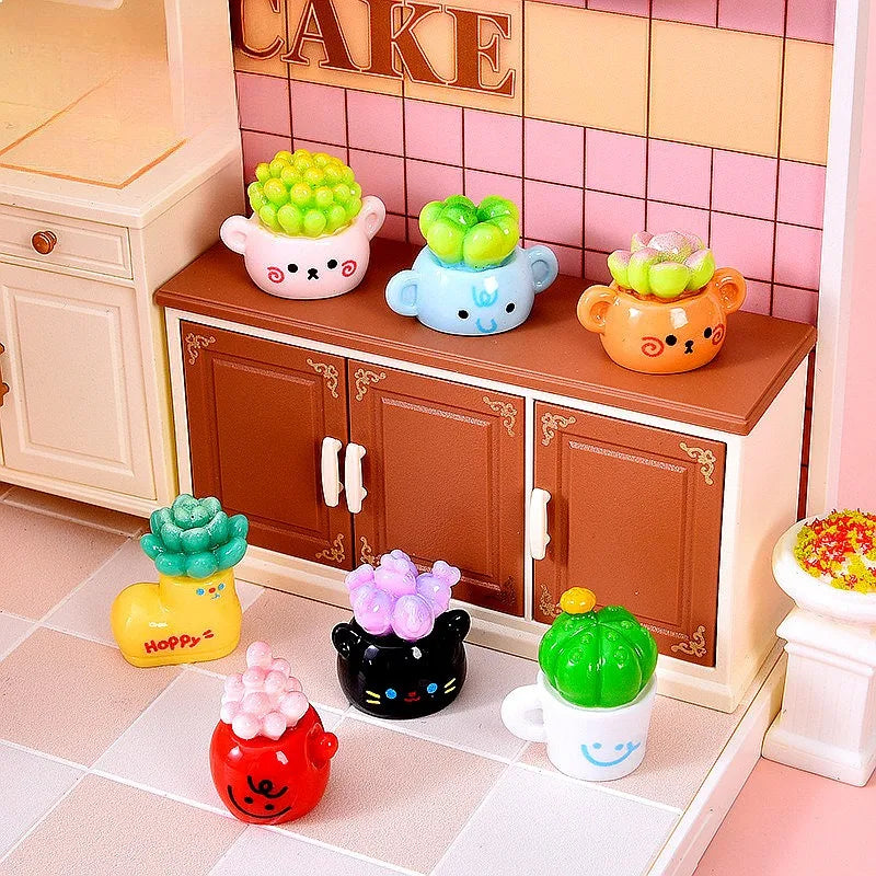 cache pots résine colorés animaux visages sourires plantes artificielles mignon decoration maison poupée