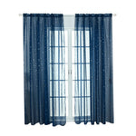 rideau moderne étoiles argentées bleu marine rose transparent anneaux suspension polyester coton chambre fille