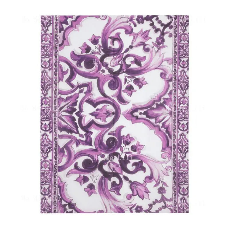 nappe rectangulaire motif floral baroque blanc bleu violet décoration table classique élégant polyester coton