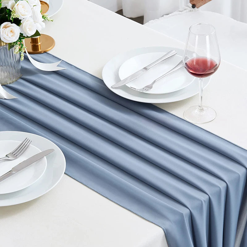 chemin table vert clair moderne uni opaque 30x300cm ruban blanc decoration anniversaire mariage noel