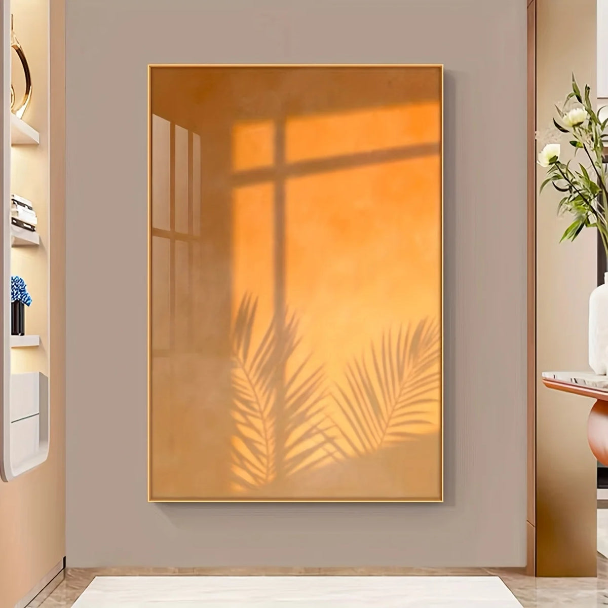tableau moderne toile feuilles palmier orange beige sans cadre impression abstraite décoration salon chambre