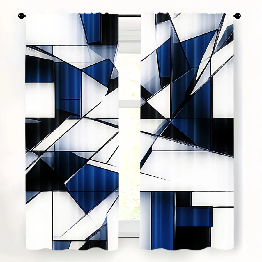 rideau moderne géométrique opacité bleu blanc noir 130x210 75x166 105x230