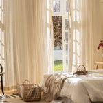 rideaux polyester rayés bohème beige clair semi transparent fenêtre chambre coucher