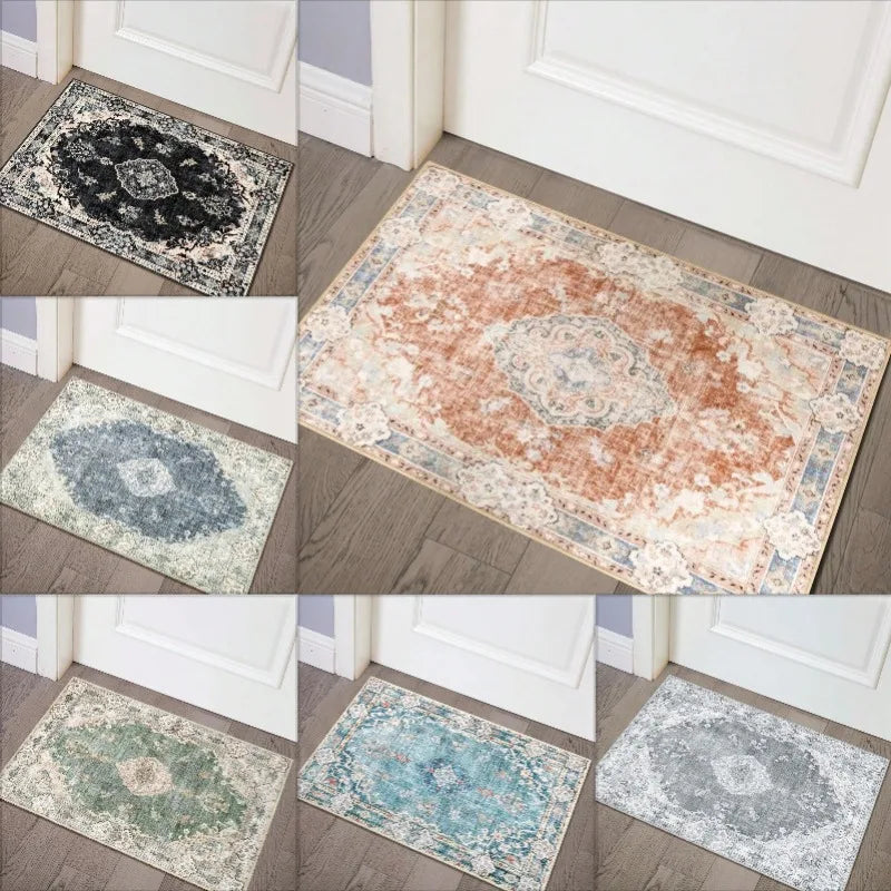 tapis sol vintage motif floral antidérapant lavable cuisine entrée salon chambre décoration maison