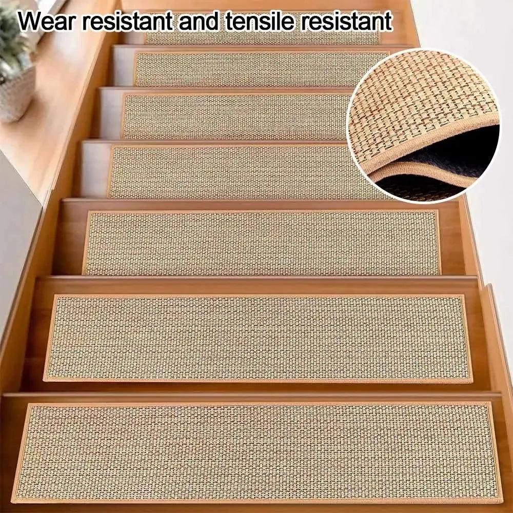 tapis d'escalier moderne anti dérapant absorbant l'eau insonorisant lavable tissé motifs géométriques beige clair