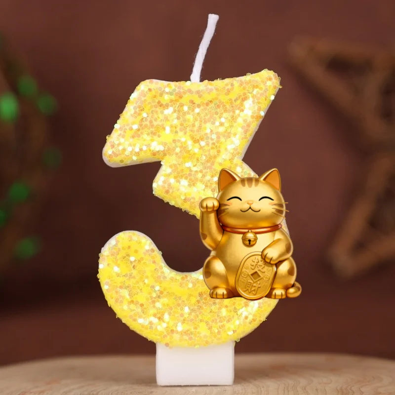bougies numériques or pailletées chat chanceux anniversaire enfant decoration dessin anime festive fournissons
