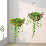 pots fleurs suspendus parapluies couleurs jaune bleu rose décorations florales motifs feuilles libellule rustique