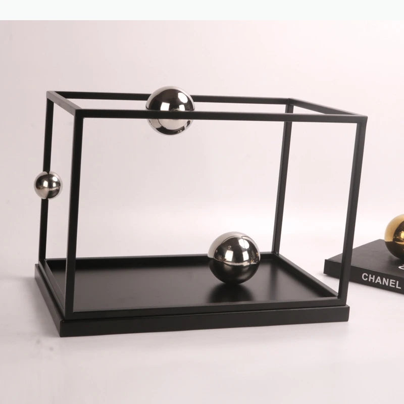 cage billes newton transparente moderne 39cm 31.5cm 25cm billes métalliques