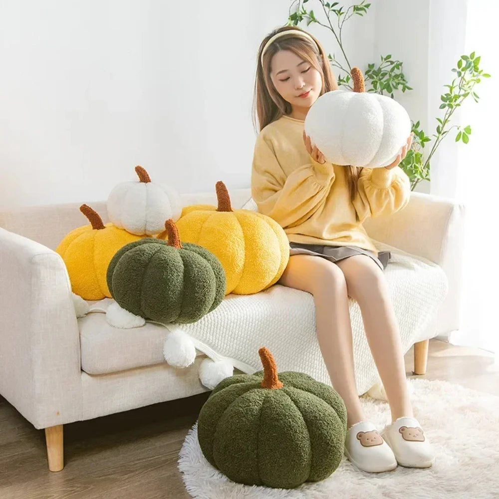 coussin décoratif peluche forme citrouille orange doux canapé salon lit décoration automnale ronde