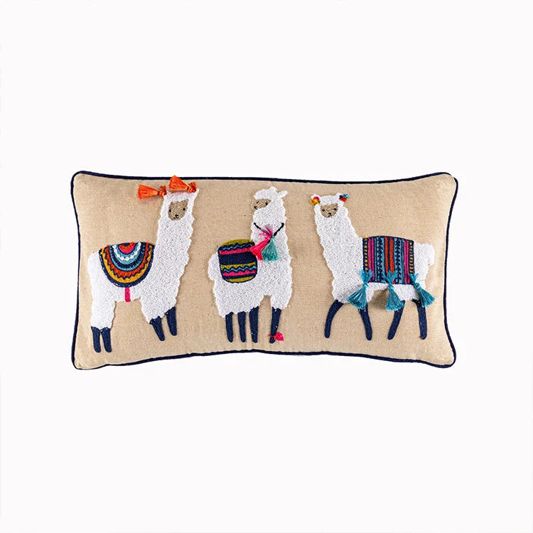 coussin boho carré 45x45cm beige motif géométrique brodé tassel déco siège voiture