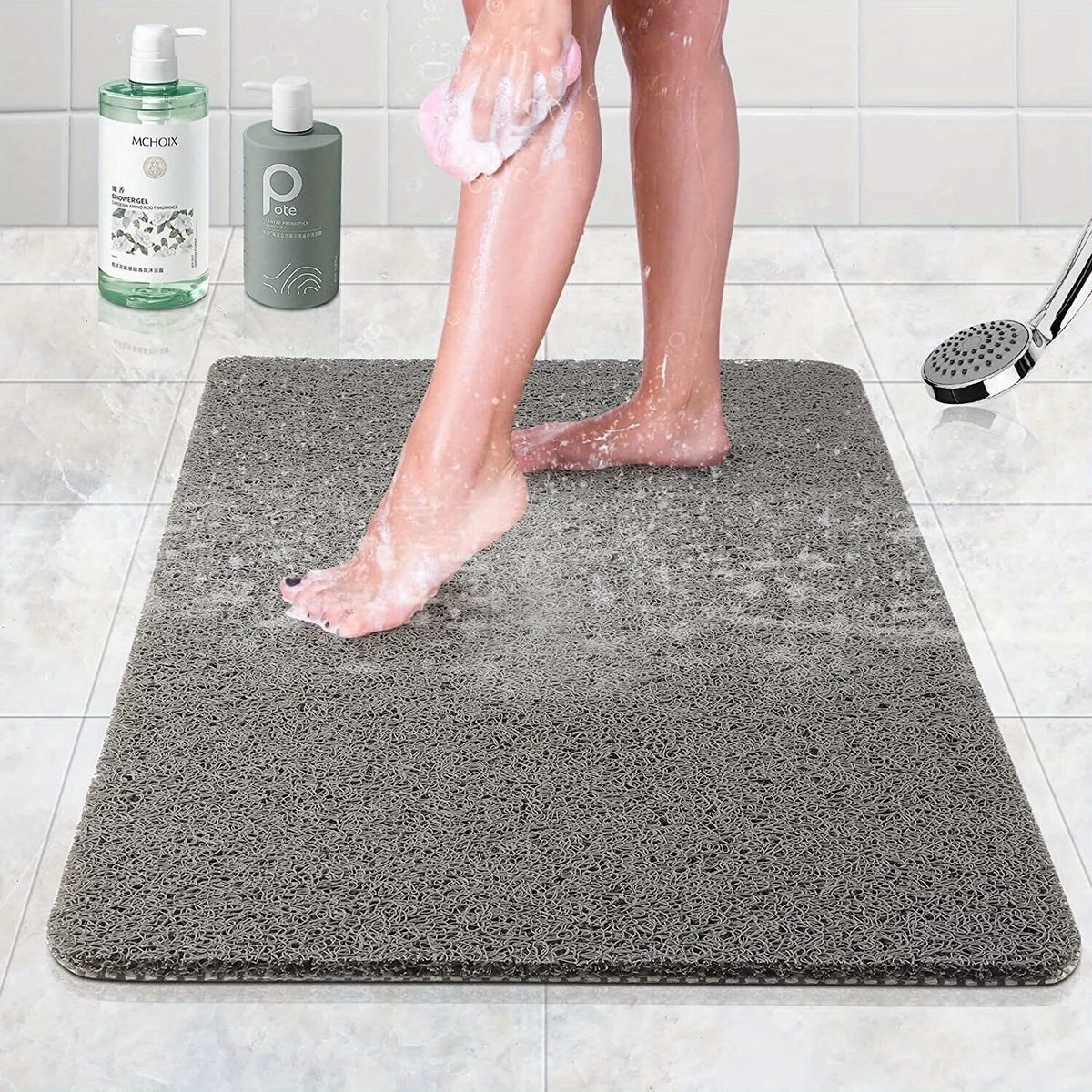 tapis douche gris texture loofah absorbant rapide antidérapant moderne salle bain