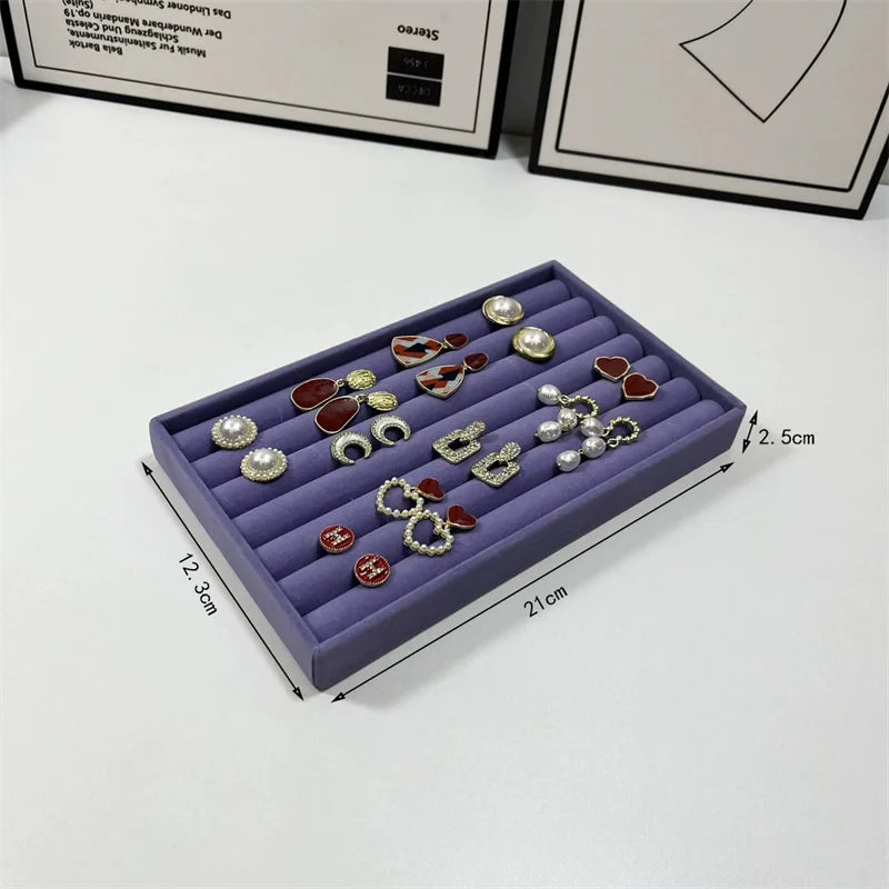 boîte bijoux velours violet moderne rangement colliers pendentifs boucles doreilles bracelets 30x20cm