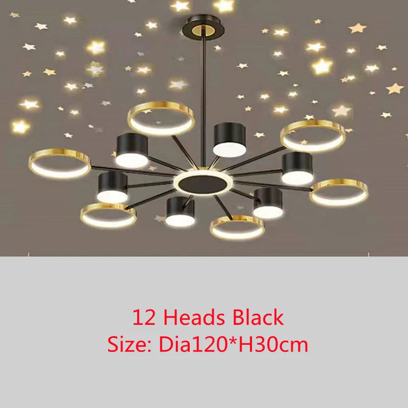 plafonnier led moderne ciel étoilé lune salon chambre enfant noir doré