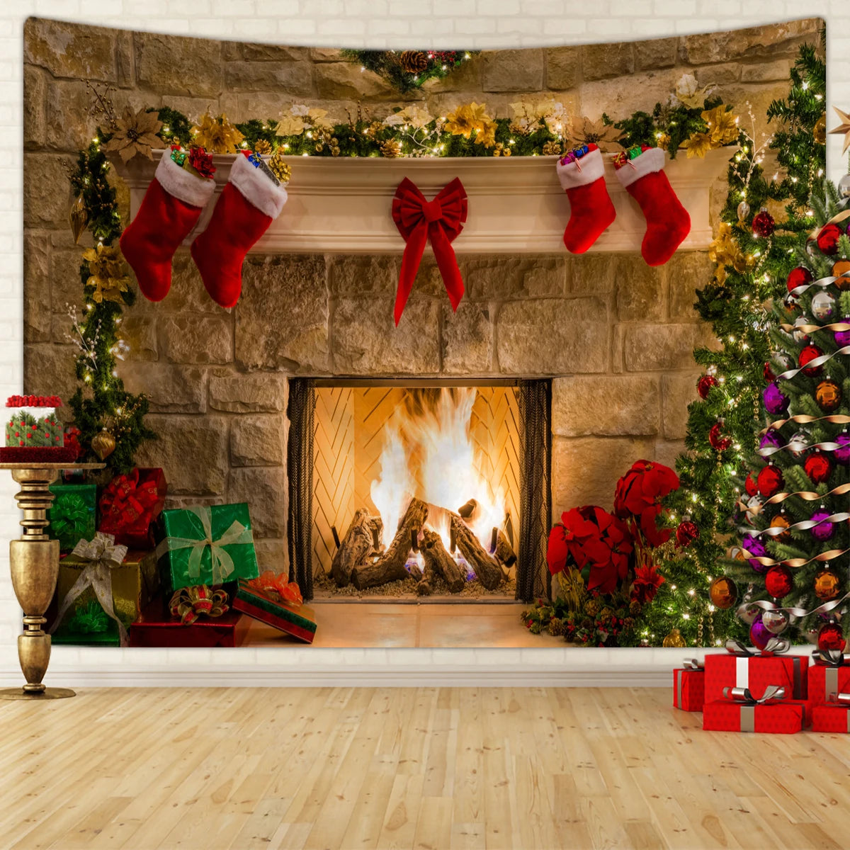 Tapisserie décorative sapin de Noël traditionnel accrochée au mur