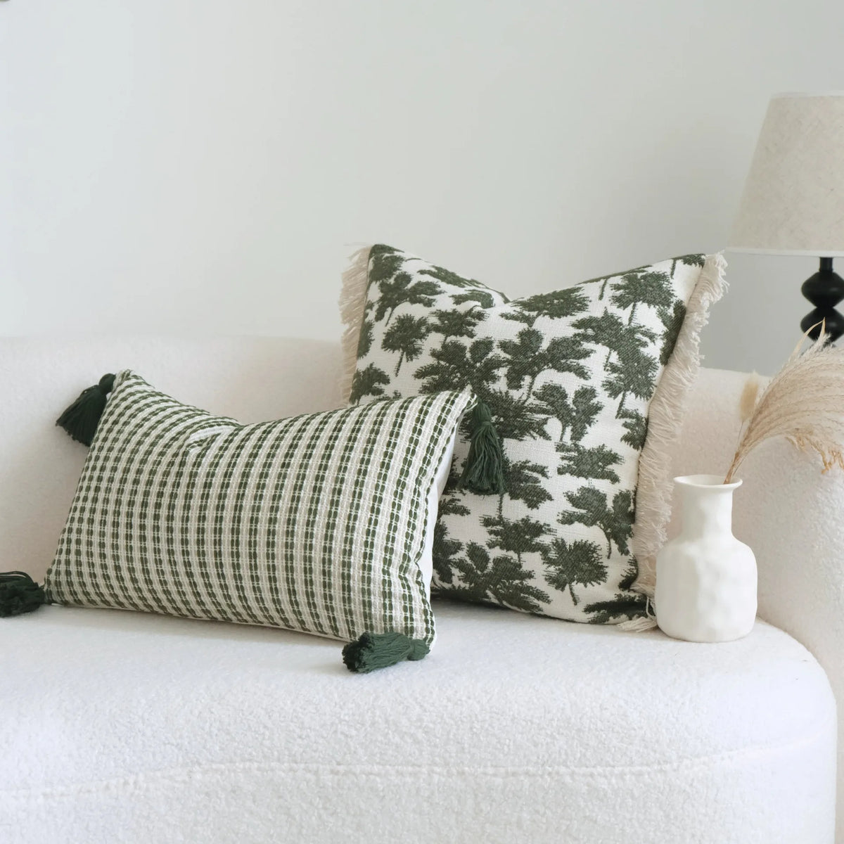 taies d'oreiller jacquard vert feuilles géométrique moderne coton polyester 30x50cm 45x45cm 50x50cm