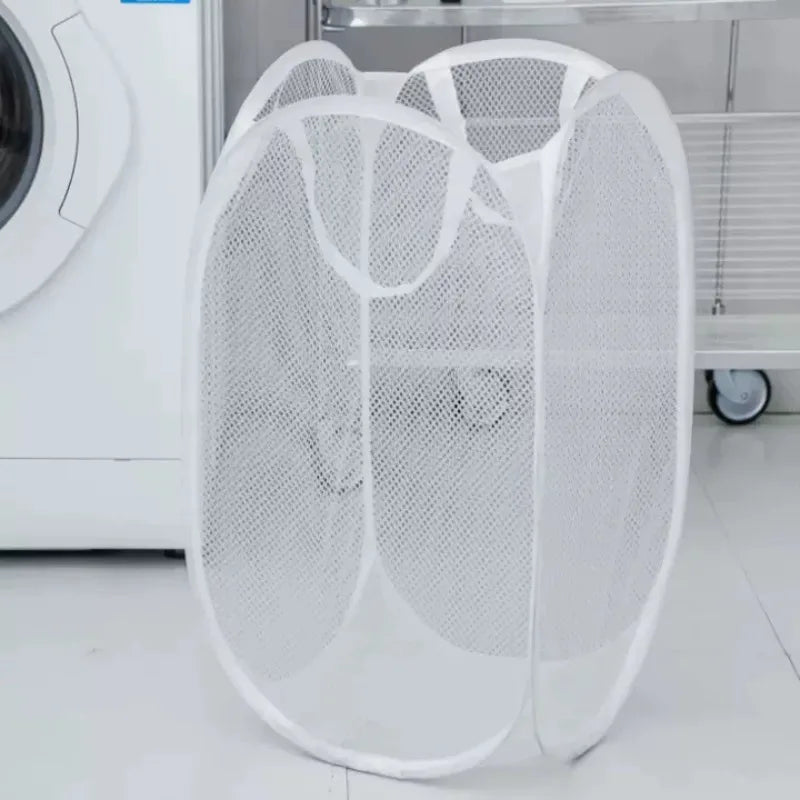 panier linge pliable polyester maille noir moderne poignées renforcées poches