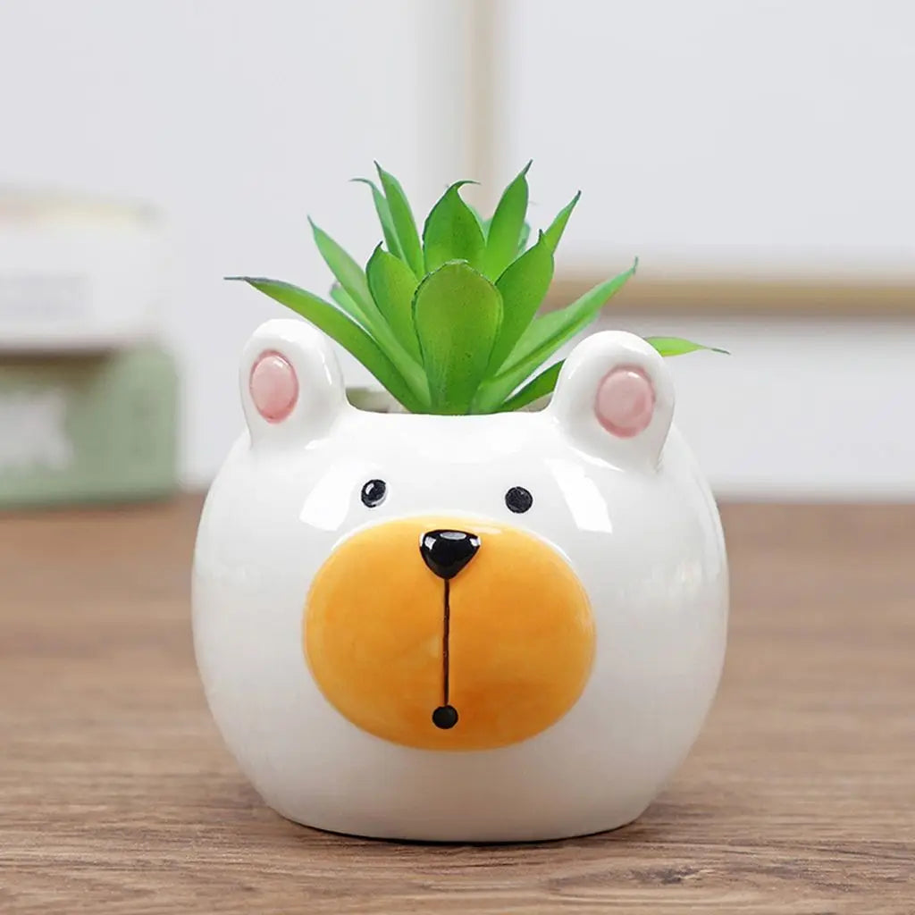 cache pot cartoon visage animé blanc rose jaune noir succulente décoration table adultes unisexe
