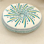 coussin rond boho chic motifs floraux géométriques antidérapant polyester blanc bleu