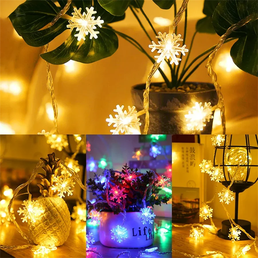 guirlande lumineuse flocons neige multicolore blanc doré anniversaire noël mariage festive
