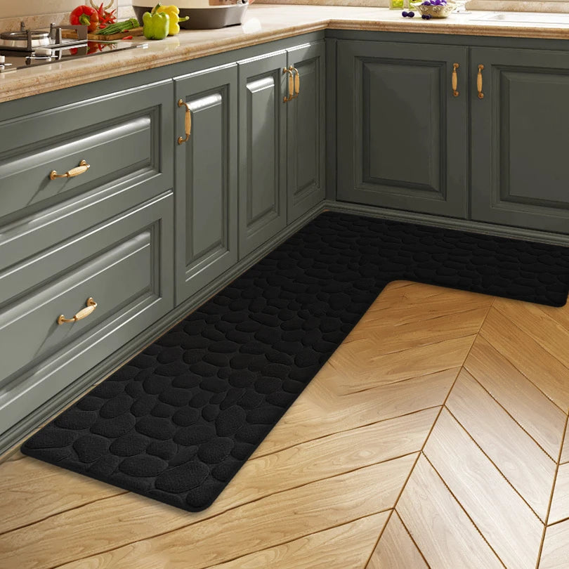 tapis sol cuisine salle bain porte gris clair cercles imprimés texture douce moderne