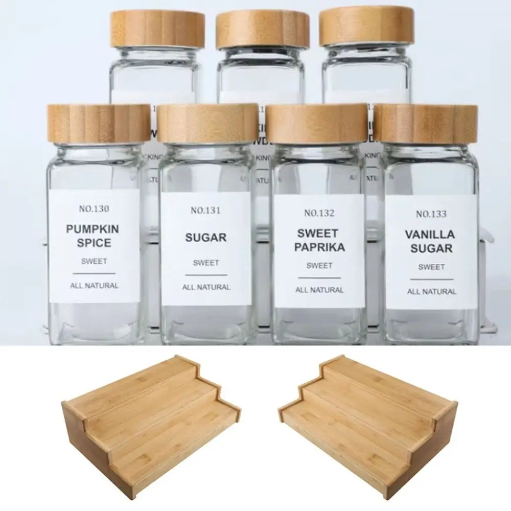 présentoir étagère bois clair trois niveaux rangement bocaux épices moderne minimaliste horizontal utilisation multiple