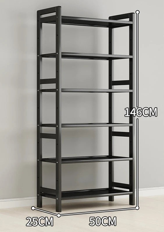 étagère rangement noire multifonctionnelle moderne acier inoxydable bambou réutilisable livres plantes