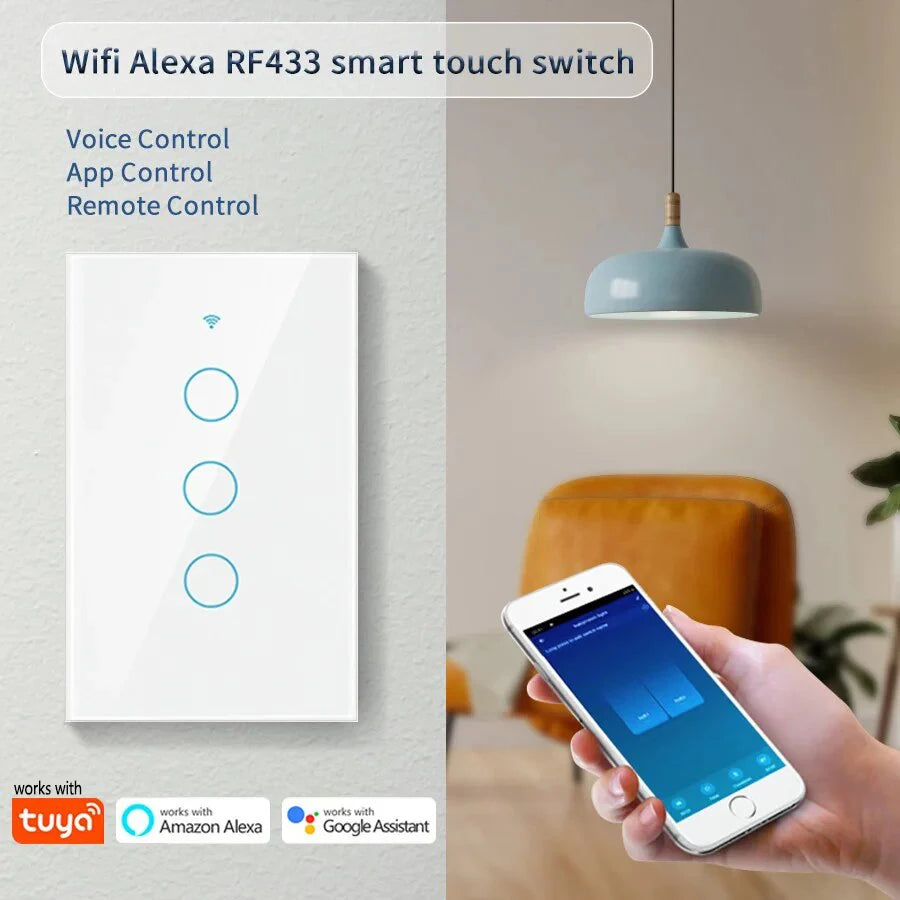 interrupteur tactile intelligent blanc moderne compatible wifi alexa google tuya led maison inteligente