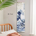toile décorative vague stylisée bleu blanc beige classique impressionniste mur opaque adhésif fixe personnalisable