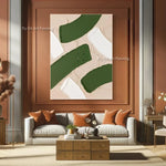 peinture l'huile abstraite contemporaine vert foncé vert clair beige lignes ondulées toile sans cadre