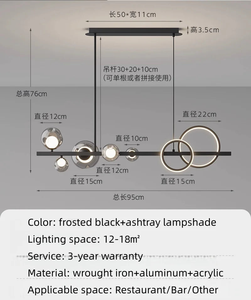lampe suspendue moderne sphères translucides noir argenté scandinave interrupteur bouton led