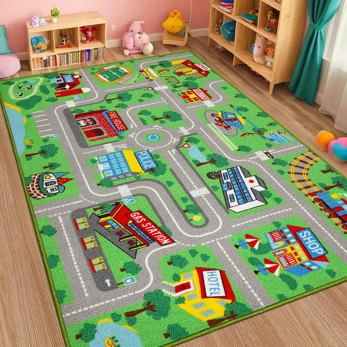 tapis moderne dinosaures routes bâtiments enfant salon décoration extérieur commercialisation polyester