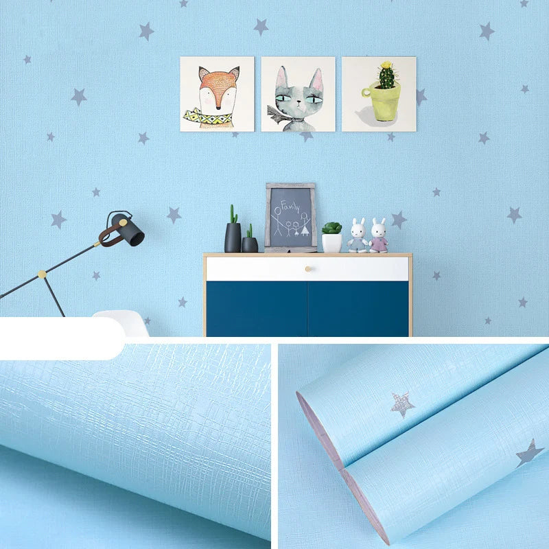 papier peint vinyle étoiles enfants moderne bleu clair vert pastel rose pâle